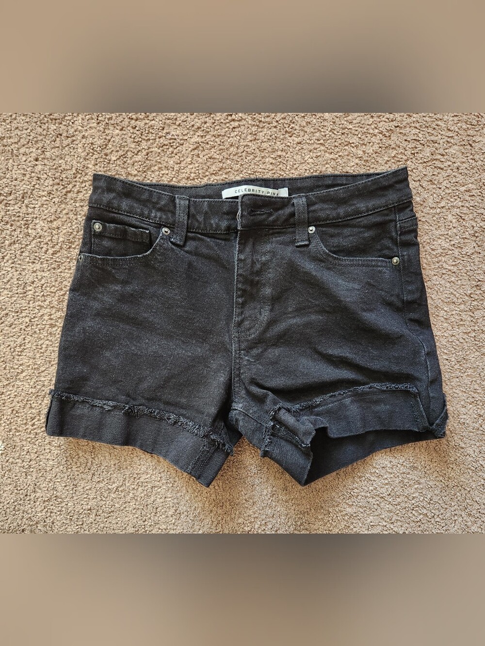 Celebrity Pink Black Denim Shorts Cuffed Raw Frayed Hem